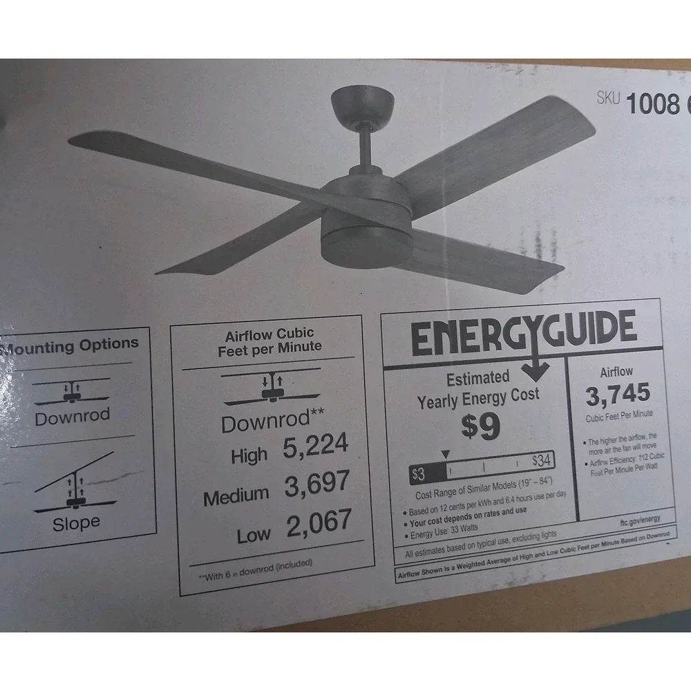 Hampton Bay Baymore Matte Black Ceiling Fan 52 In. Indoor/Outdoor with Remote